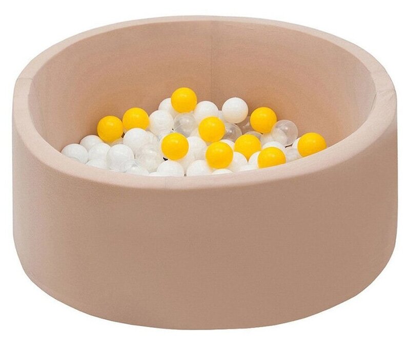 Сухой игровой бассейн “Ванильные лучики” бежевый выс. 40см. с 200 шарами в комплекте: бел, прозр, желт