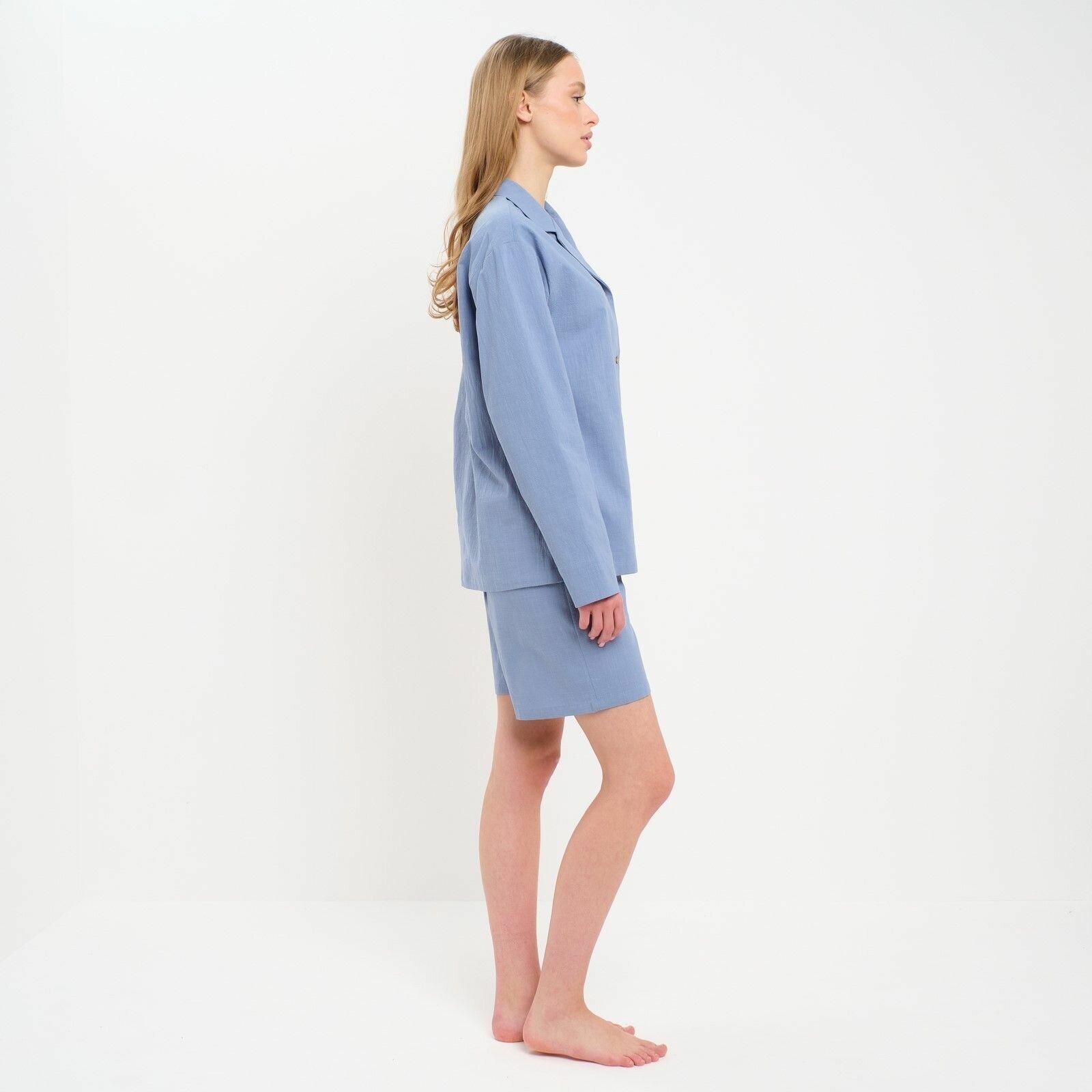 Пижама женская (рубашка и шорты) KAFTAN "Basic" р.48-50, голубой - фотография № 3