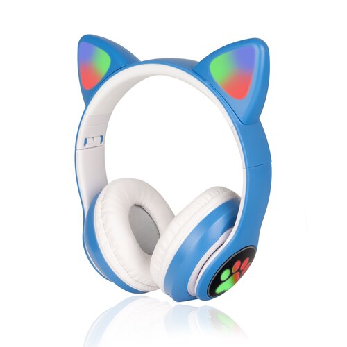 Светящиеся наушники с кошачьими ушками zKissfashion голубые Беспроводные детские Ободок Bluetooth Модель ВЕ1201 122200₽