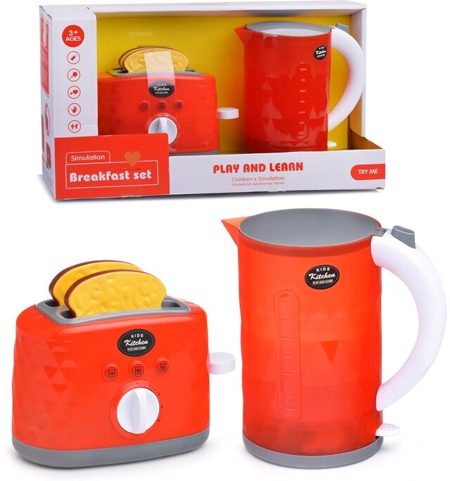 Чайник и тостер игрушечные детские (звук, свет) можно налить воду / Игровой набор "Бытовая техника" Oubaoloon 998-30 в коробке