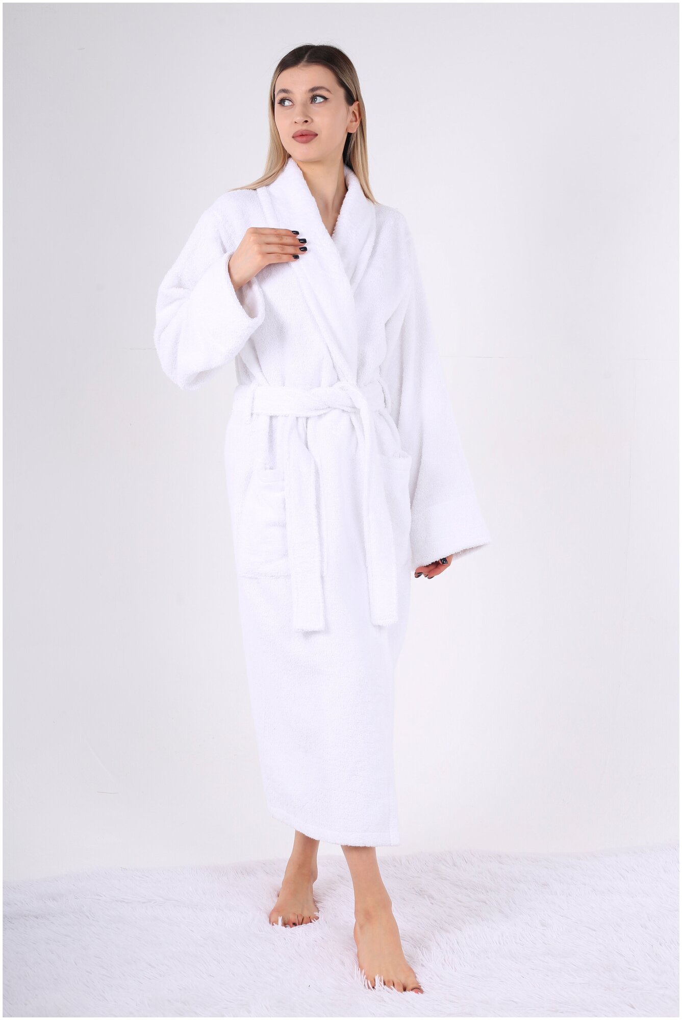 Женский махровый цвет белый халат с шалькой Veve home textile белый - фотография № 3