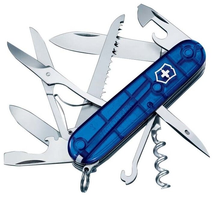Швейцарский складной нож Victorinox Huntsman,1.3713.T2, 91 мм, 15 функций, прозрачный синий