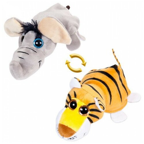 Мягкая игрушка ABtoys Вывернушка Слон-Тигр, 16 см, оранжевый/серый