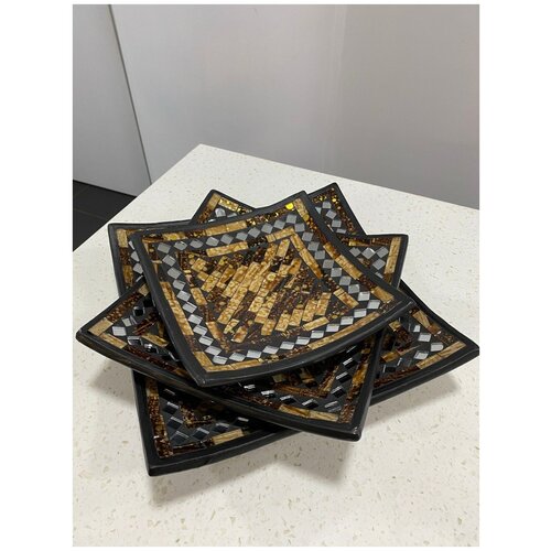 Набор тарелок ручной работы, керамика, мозаика из закаленного стекла, 3 шт