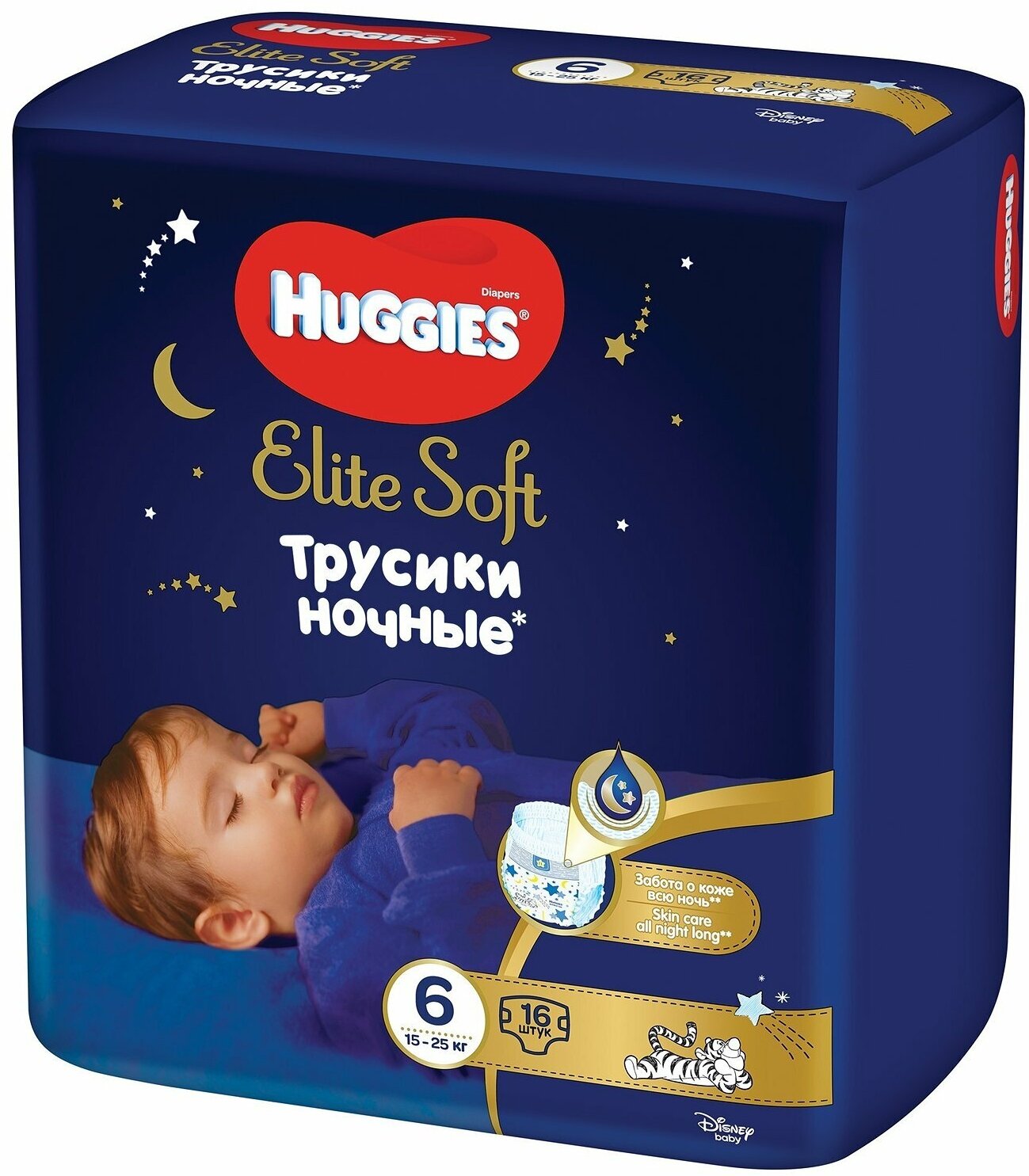 Подгузники-трусики Huggies Elite Soft ночные 6 размер 15-25 кг с 12 мес., 16 шт