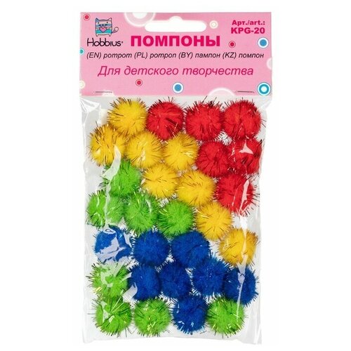 Hobbius Помпоны для декорирования KPG-20, 30 шт., красный/желтый/синий