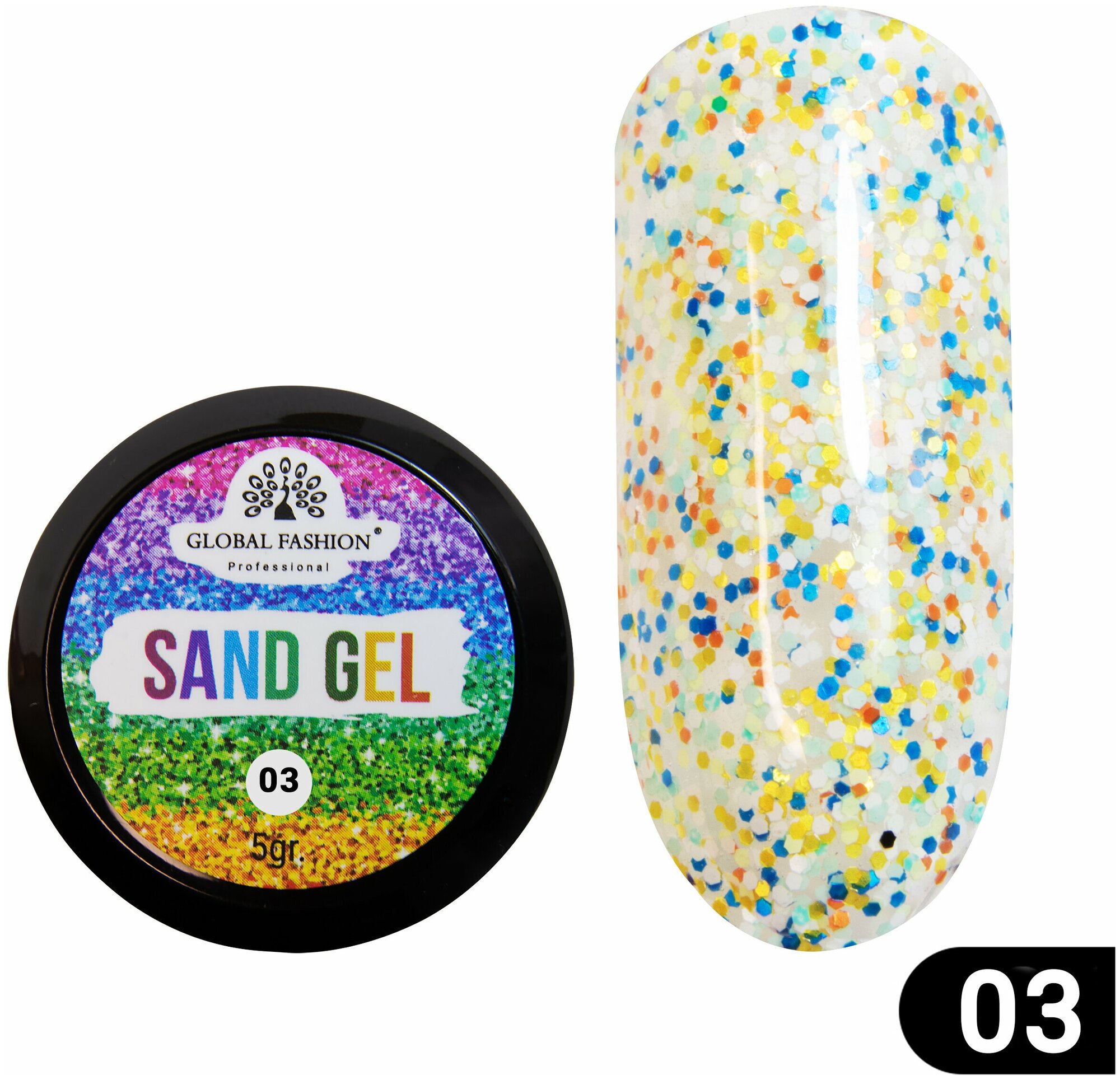 Global Fashion Гель для дизайна ногтей в крапинку, с эффектом песка Sand Gel, 5 гр / 03