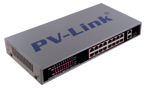 PV-POE16G2F1 PV-Link v.2038 - 19 портовый коммутатор 16хРоЕ 802.3af/at 10/100 Мбит/с, 2 LAN 1 Гбит/с, 1xSFP, выход суммарно 250 Вт