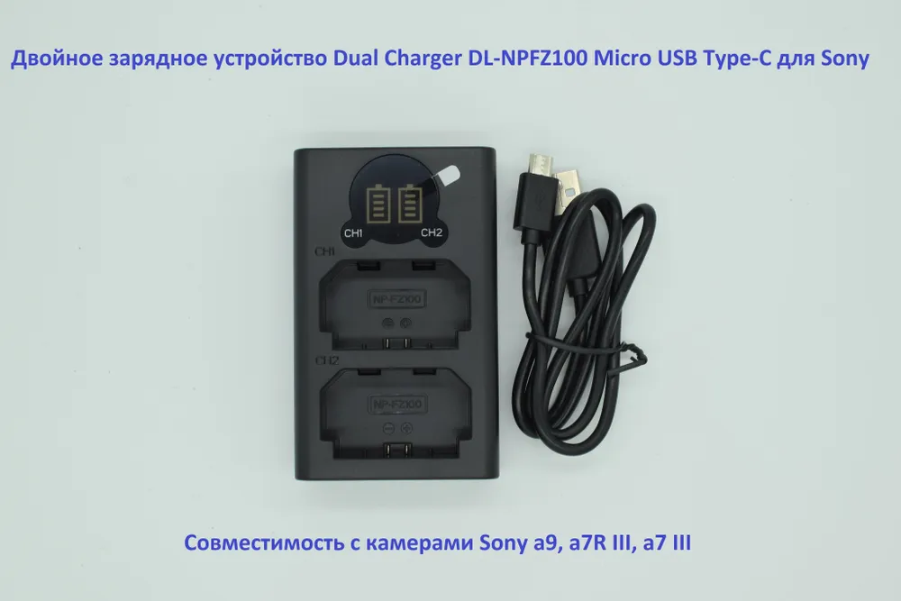 Двойное зарядное устройство NP-FZ100 Micro и USB Type-C для Sony