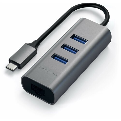 USB-концентратор Satechi Type-C 2-in-1 Aluminum Hub and Ethernet Port (ST-TC2N1USB31AM), разъемов: 3, 30 см, space gray