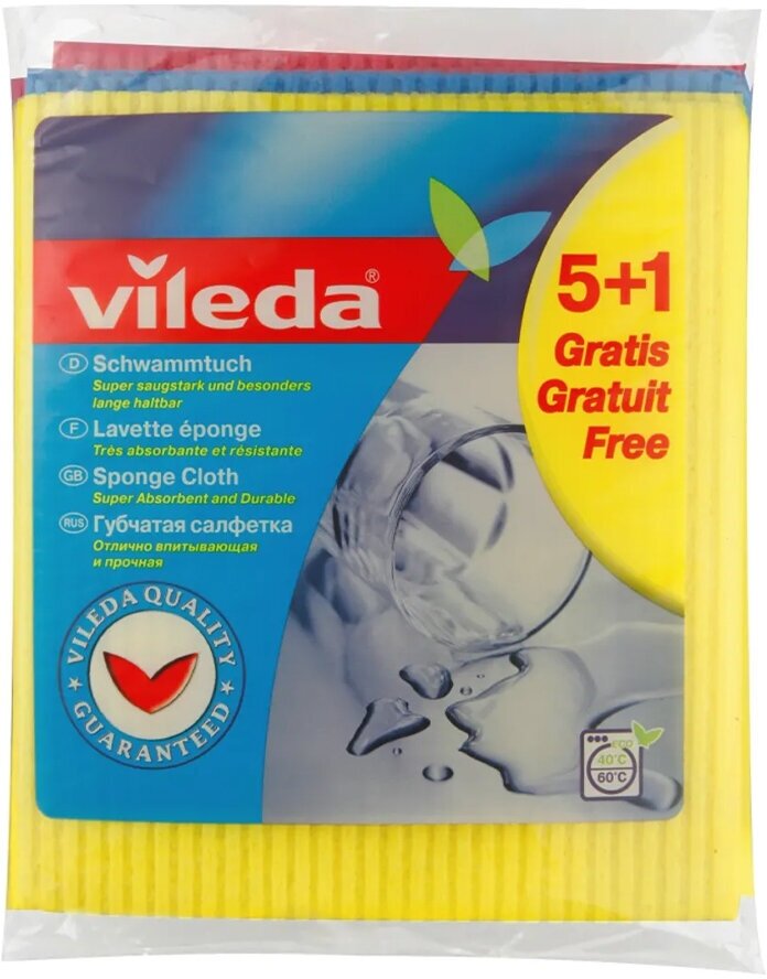 Vileda Губчатая салфетка Sponge Cloth, 5+1 шт