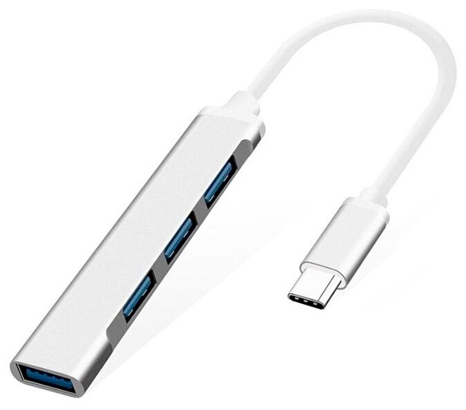 Type-C - концентратор, разветвитель, хаб GSMIN B15 3x USB 2.0 + USB 3.0 переходник, адаптер (20 см) (Серебристый)