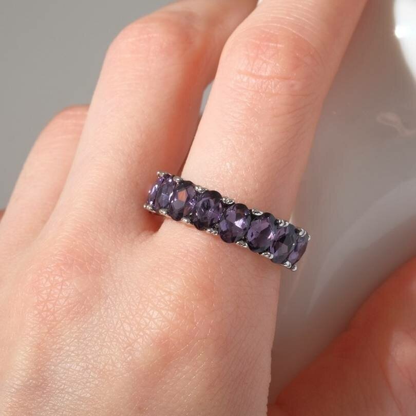 Кольцо "Драгоценность" прямоугольники, цвет фиолетовый в серебре, безразмерное - фотография № 1