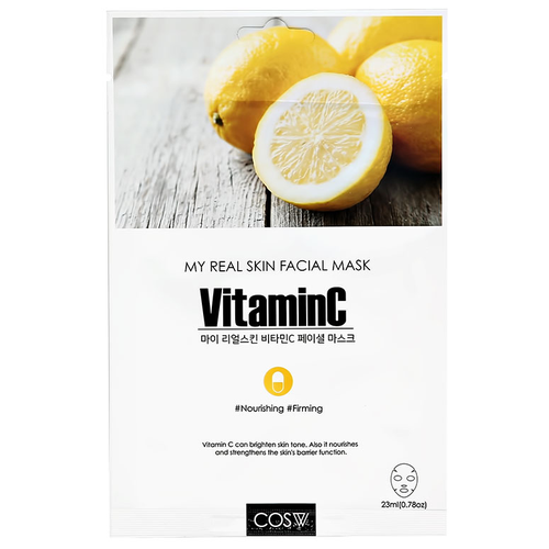 COS.W Питательные, осветляющие маски для лица с витамином С My Real Skin Face Mask Vitamin C (10шт)