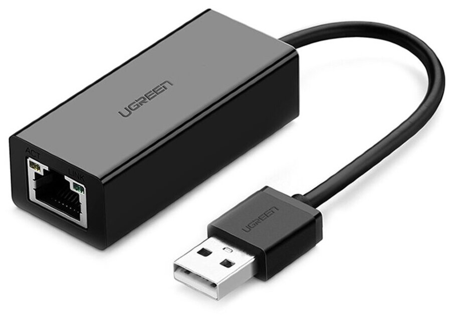 Сетевой адаптер Ugreen USB 2.0 - LAN RJ45, 10/100 Мбит/с, цвет черный (20254)