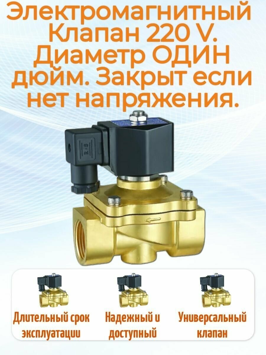 Клапан электромагнитный DW31-25 G 1" 220В латунь один дюйм нормально закрытый (закрыт когда нет напряжения) 220V