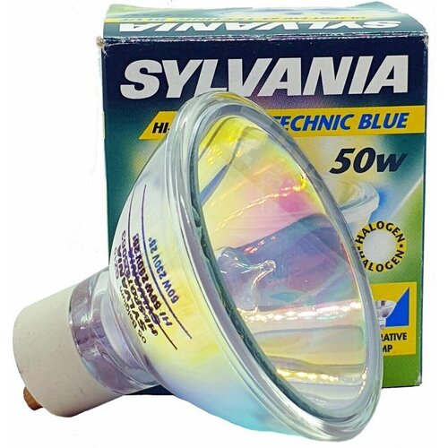 Лампочка Sylvania Hi-Spot ESD 63 Technic Blue 50w 230v GZ10 галогенная, цветная хамелеон, голубой отражатель, золотой свет