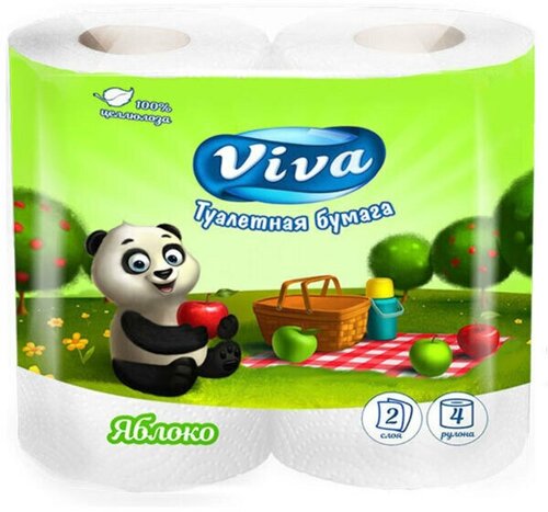 Туалетная бумага Viva 2-х слойная 4 рулона Яблоко, 4 упаковки
