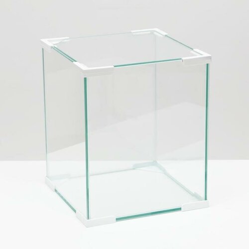 Аквариум Куб, покровное стекло, 19 литров, 25 x 25 x 30 см, белые уголки