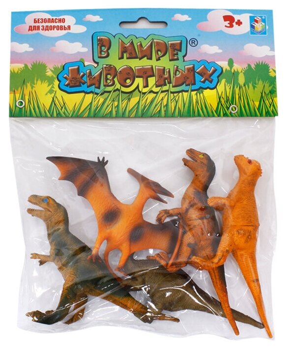 Игровой набор 1Toy В мире животных Динозавры 5 штук 10 - 15 см - фото №1