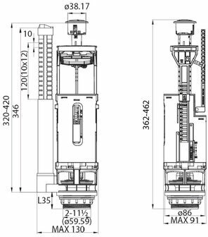 Арматура смывная IDDIS F012400-01K 2-ур, нижний подвод, тип А