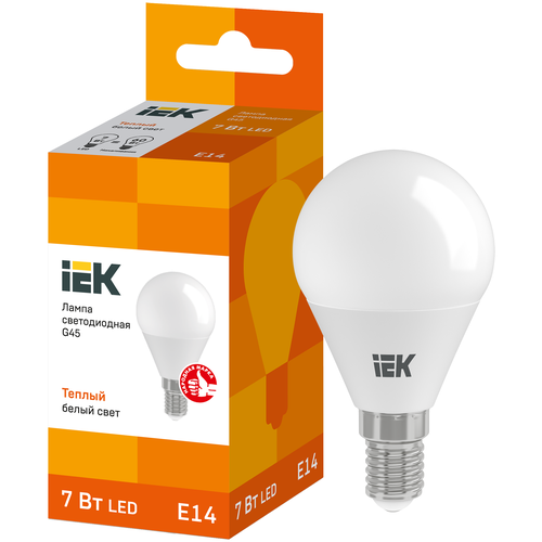 фото Лампа светодиодная iek eco шар 3000k, e14, g45, 7вт, 3000 к