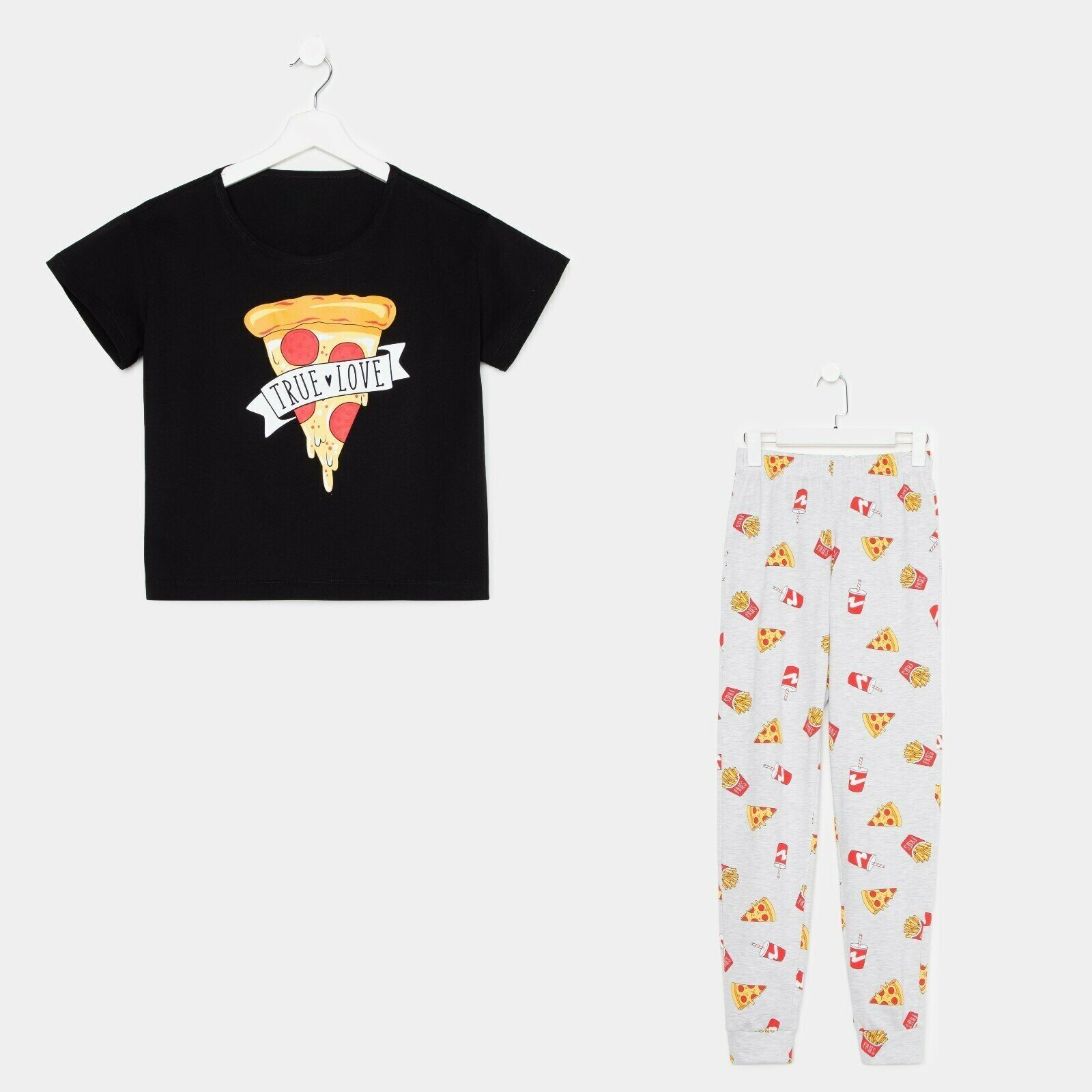 Пижама женская (футболка и брюки) KAFTAN Pizza р. 52-54, черный - фотография № 1