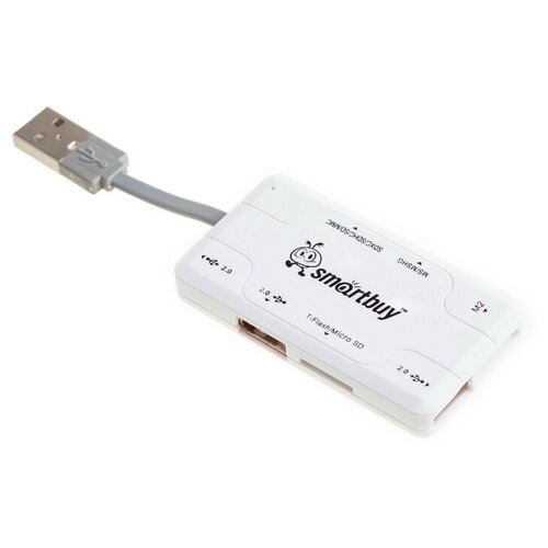 USB-концентратор SmartBuy Combo SBRH-750, разъемов: 3, белый картридер smartbuy 750 usb 3 0 sd microsd черный