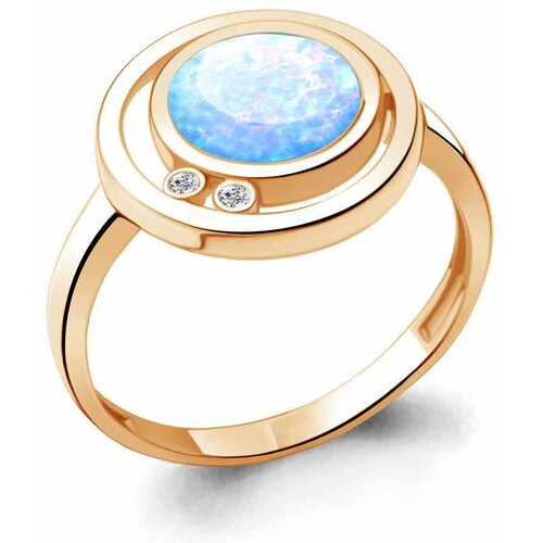 фото Кольцо diamant online, серебро, 925 проба, золочение, фианит, опал, размер 17.5