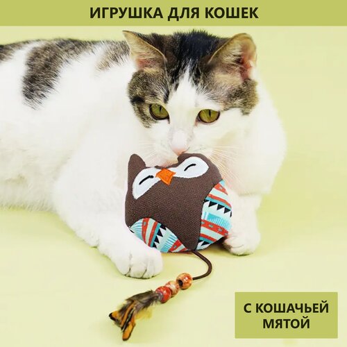 Мягкая игрушка с пером для кошек, с кошачьей мятой, дразнилка, сова