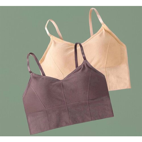 Топ прилегающий силуэт, воротник отсутствует, дышащий материал, комплект 2 шт,  размер M, фиолетовый, бежевый