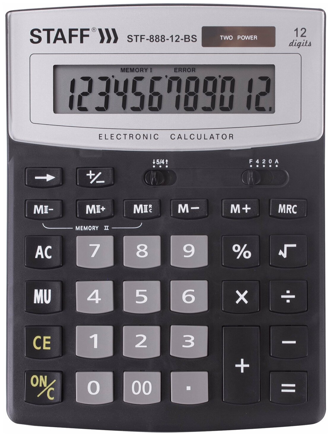 Калькулятор настольный STAFF STF-888-12-BS (200х150 мм) 12 разрядов, черный, серебристый верх, 250451