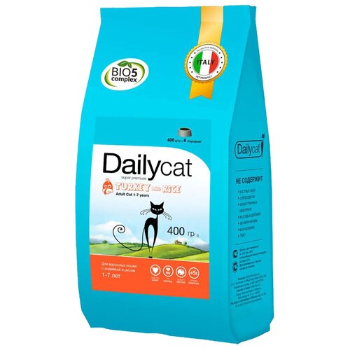 Сухой корм для стерилизованных кошек DailyCat с индейкой, с рисом 400 г