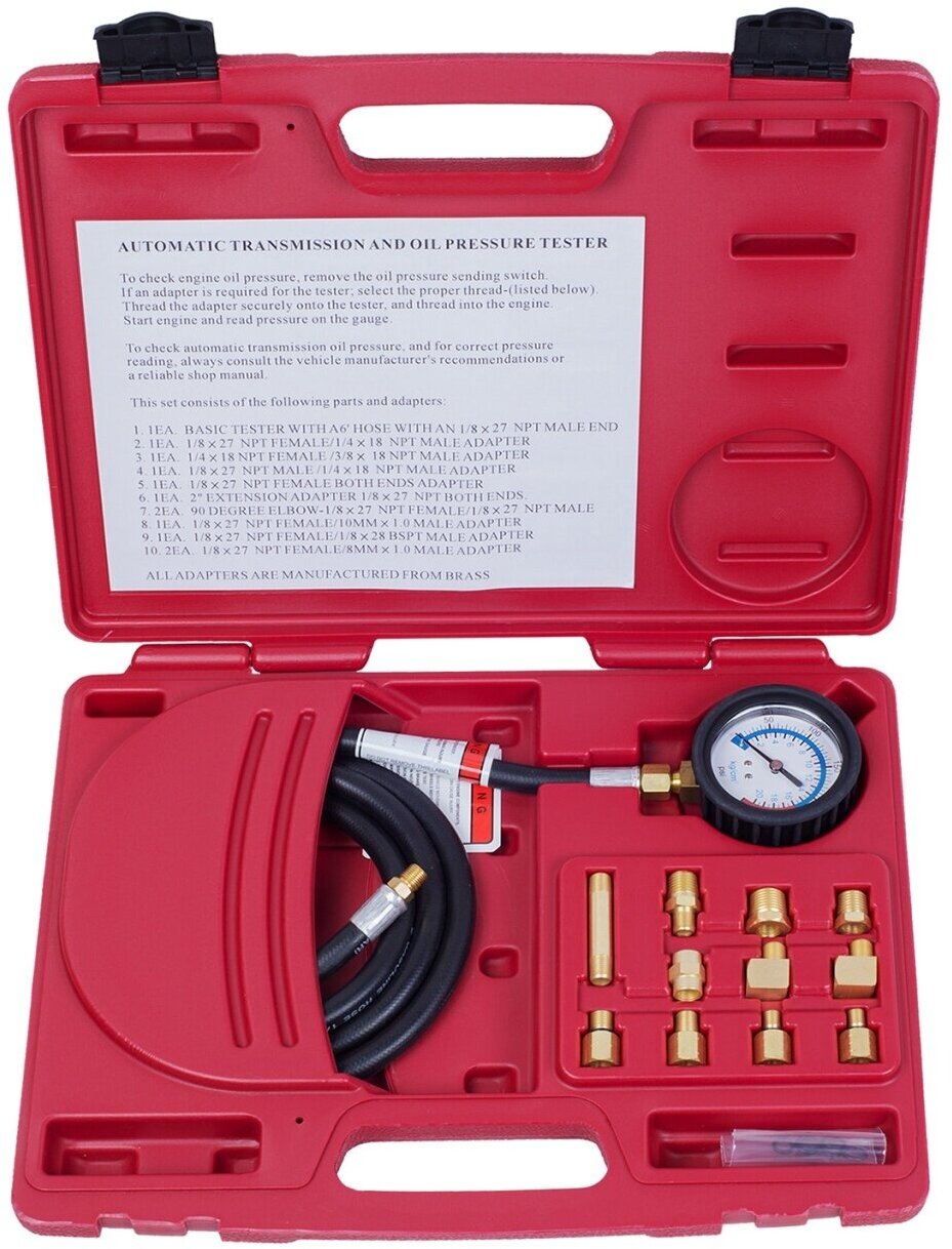 Манометр для измерения давления масла, 0-21 бар, комплект адаптеров мастак 120-20012C