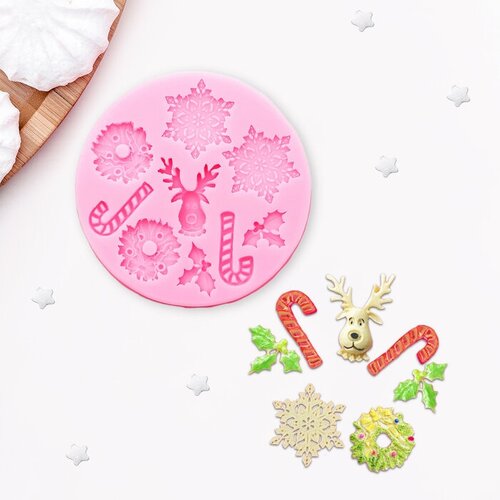 Силиконовый молд Снежинки d95 см цвет розовый 2шт 458₽