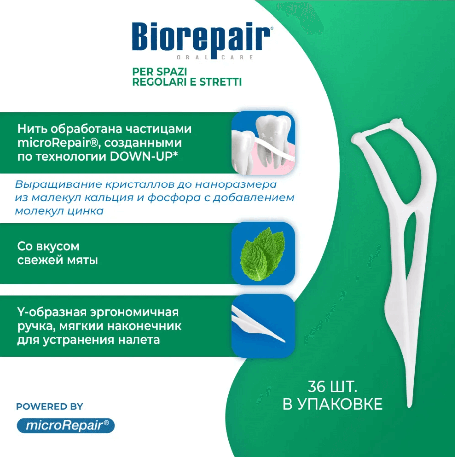 Biorepair Зубная нить с держателем Hand-Held Flosser, 36 шт (Biorepair, ) - фото №9