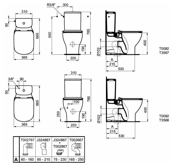 Tesi AquaBlade T008201 Чаша унитаза напольная 36.5x66.5x78.5 см (горизонтальный выпуск, глубокий смыв) Ideal Standard - фото №4