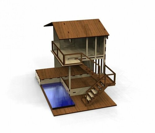 Кукольный деревянный домик с бассейном для кукол ЛОЛ