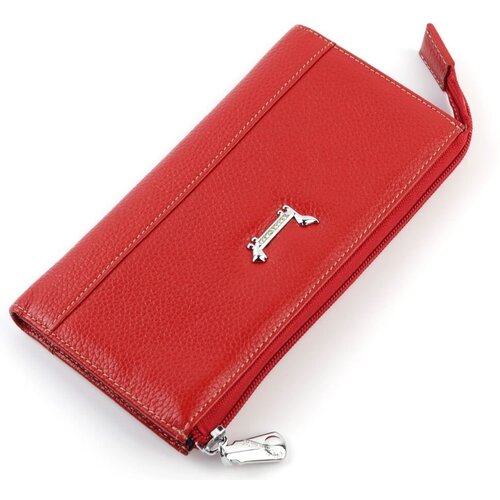фото Зажим для купюр sergio valentini, натуральная кожа, зернистая фактура, на молнии, 2 отделения для банкнот, отделения для карт и монет, подарочная упаковка, красный