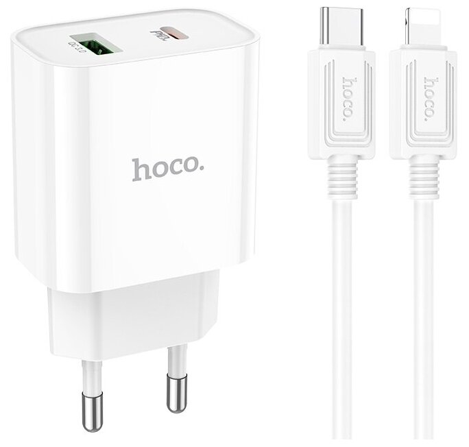 Сетевое зарядное устройство HOCO C80A Plus USB-C 20W + кабель Lightning 8pin, белый