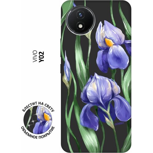 Матовый Soft Touch силиконовый чехол на Vivo Y02, Виво У02 с 3D принтом Amazing Irises черный матовый soft touch силиконовый чехол на vivo y16 виво у16 с 3d принтом amazing irises черный