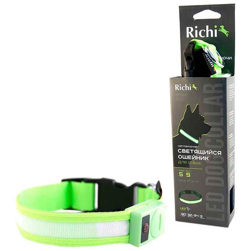 Для ежедневного использования ошейник Richi Led лента, нейлоновый S, зеленый, S для ежедневного использования ошейник richi led силиконовый s usb зеленый s