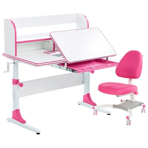фото Комплект anatomica smart-30 + figra: парта растущая, кресло, органайзер, полка белый/розовый с розовым креслом
