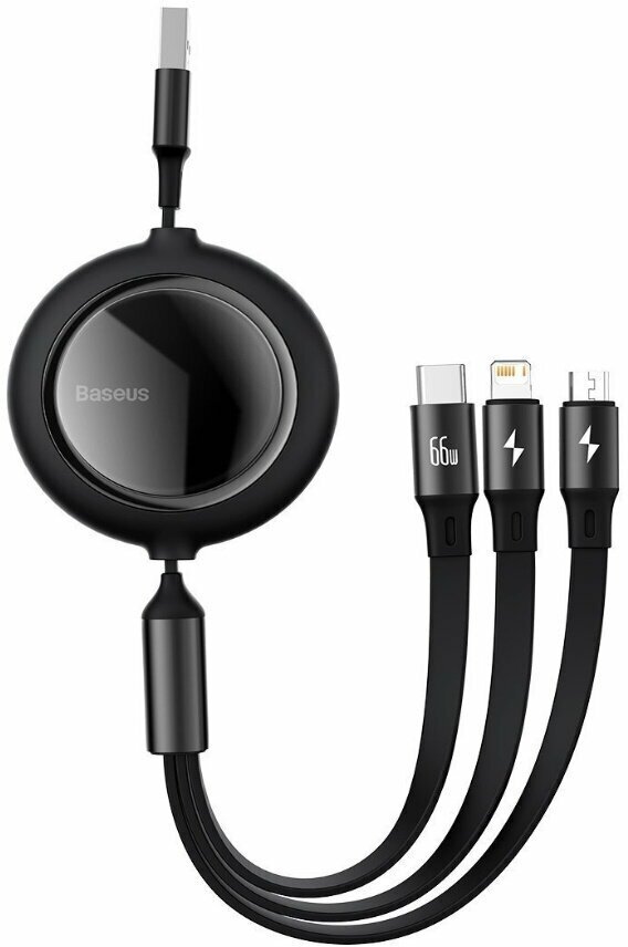 Кабель Baseus Bright Mirror One-for-three Retractable Data Cable USB to M+L+C 1.2m 66W Black (CAMLC-MJ01)