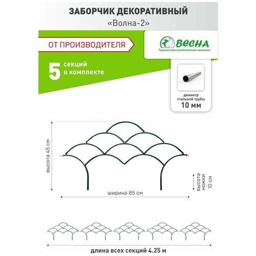 Заборчик для сада декоративный металлический Волна-2, ограждения для клумб и цветов.