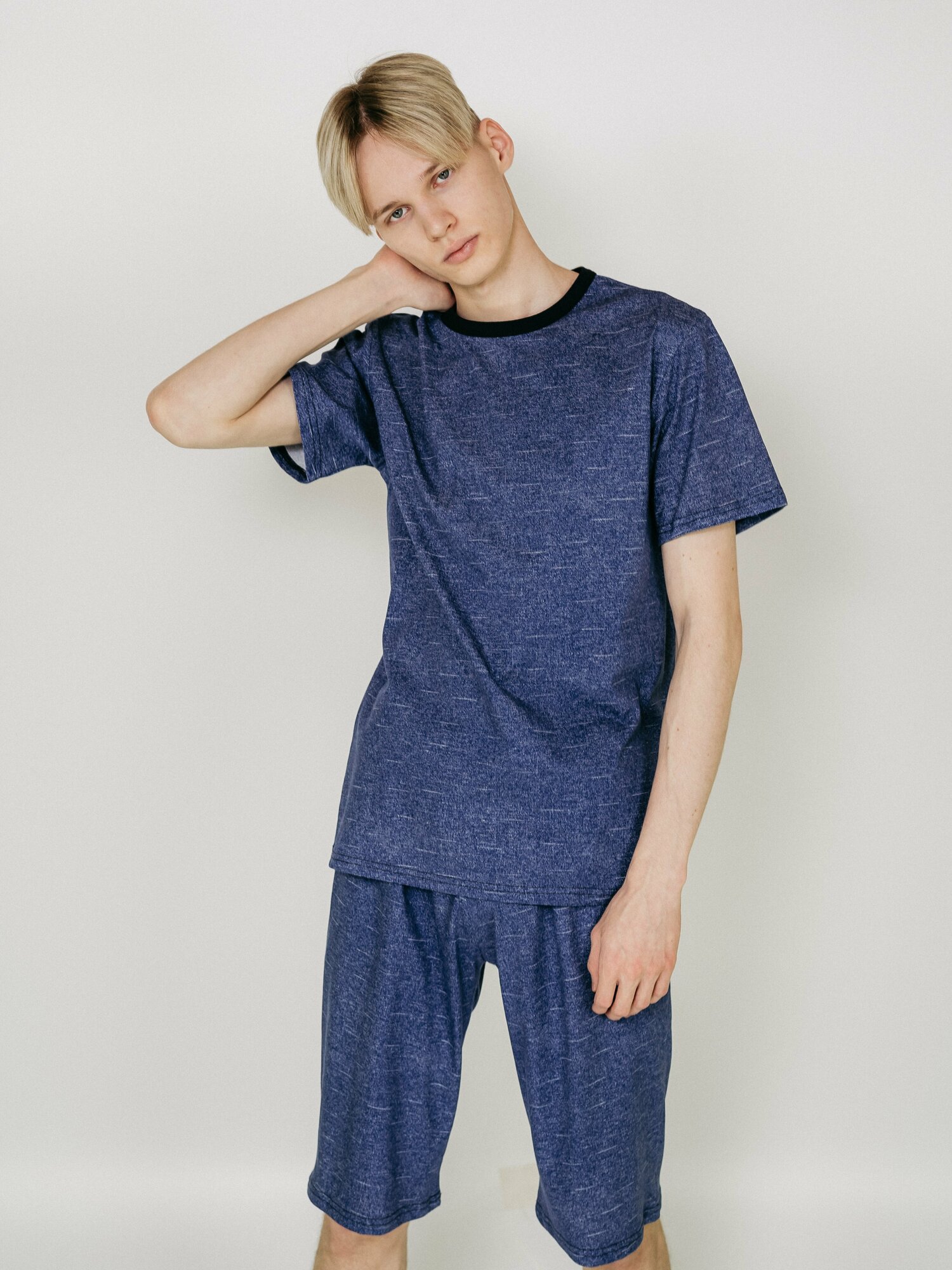 Мужская пижама, мужской пижамный комплект ARISTARHOV, Футболка + Шорты, Синий джинс, размер 54 - фотография № 9