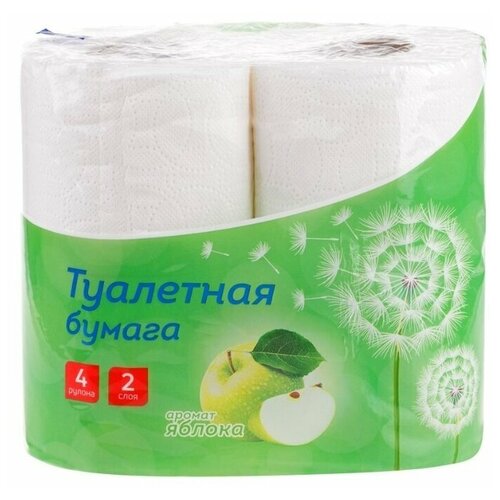 Купить Бумага туалетная OfficeClean 2х-слойная, 4 штуки, с тиснением, белая, аромат яблока (300439), Туалетная бумага и полотенца