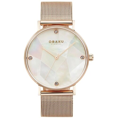 Наручные часы OBAKU Наручные женские часы с минеральным стеклом Obaku Mesh V268LXVWMV с гарантией, белый, золотой