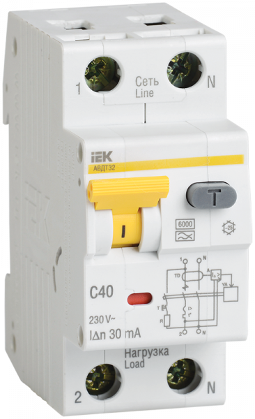 Выключатель автоматический дифференциальный АВДТ 32 1п+N 10А C 30мА тип A. MAD22-5-010-C-30 IEK