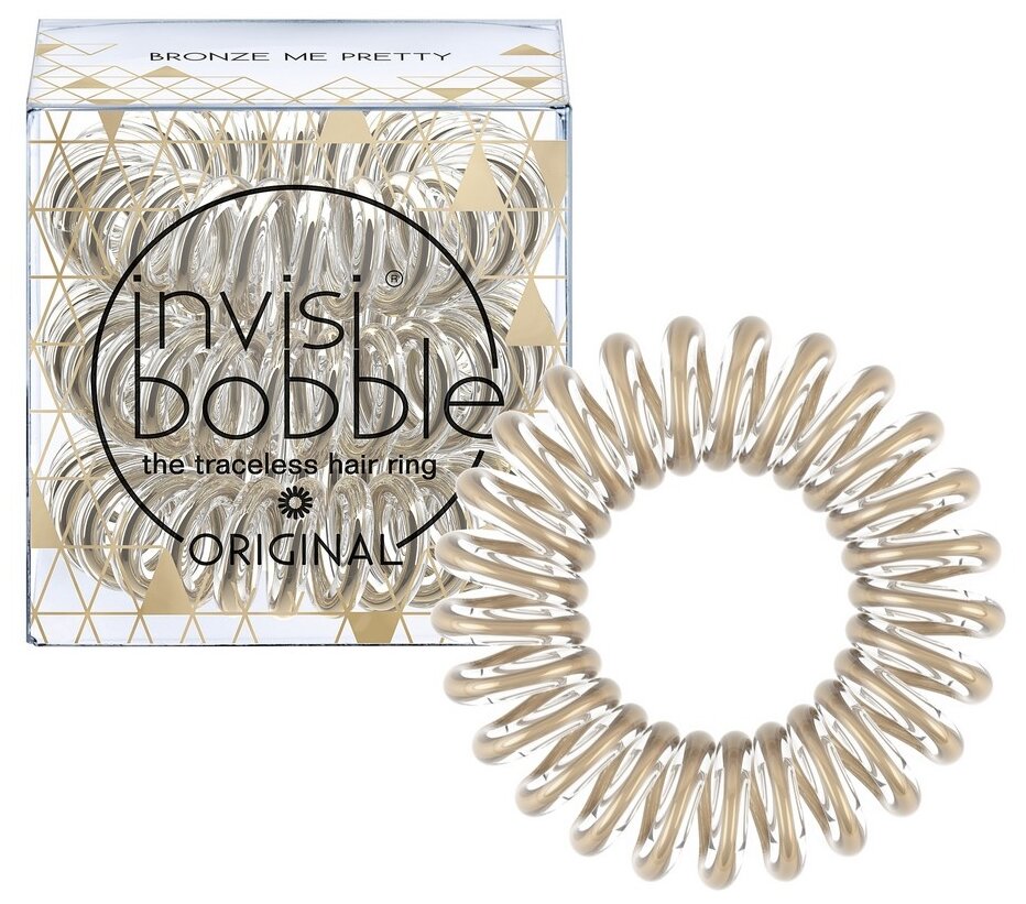 Invisibobble Time To Shine Bronze Me Pretty - Инвизибабл Тайм Ту Шайн Бронз Ми Прэтти Резинка-браслет для волос цвет бронзовый, 3 шт/уп -